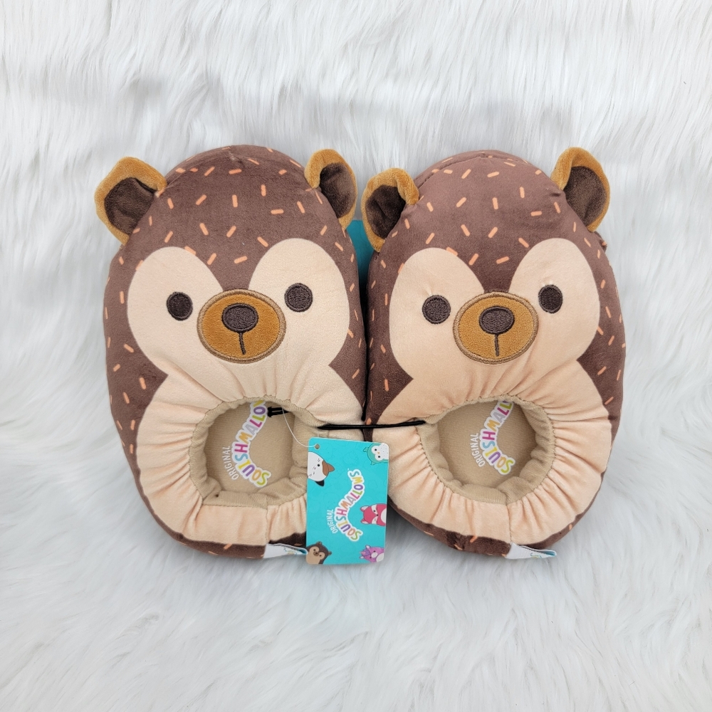 Squishmallows Hans the hedgehog plush slippers.